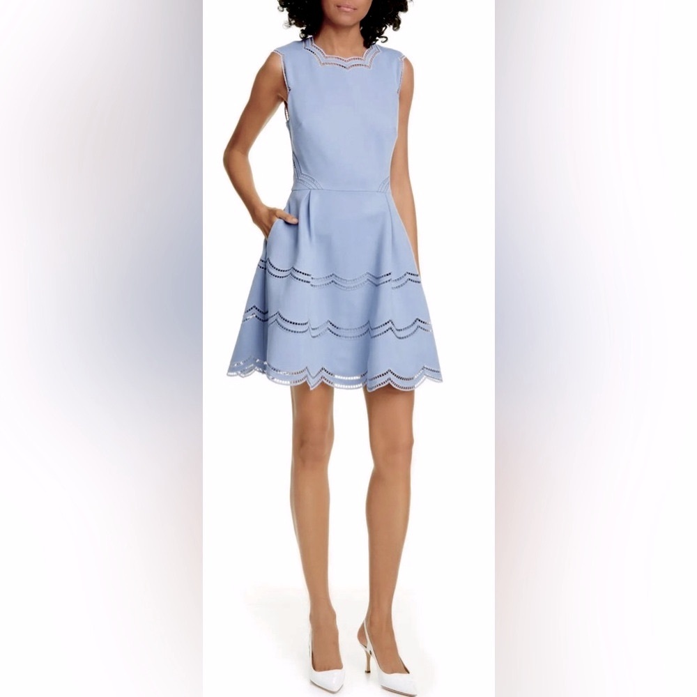 Ted Baker London Light Blue Scallop-Trim Mini Dress